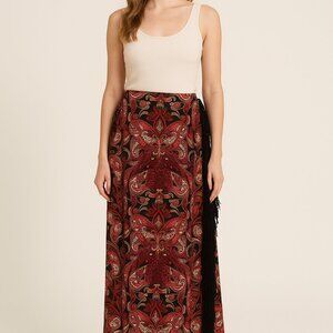 Cato Woman Boho Paisley Fringe Maxi Skirt Size 14/16W